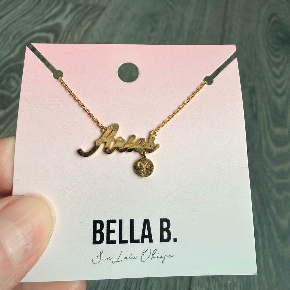 Aries Zodiac Cursive Charm Necklace in Gold